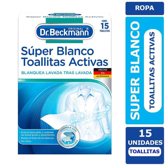 Toallitas Activas Súper Blanco Dr. Beckmann 15 unid