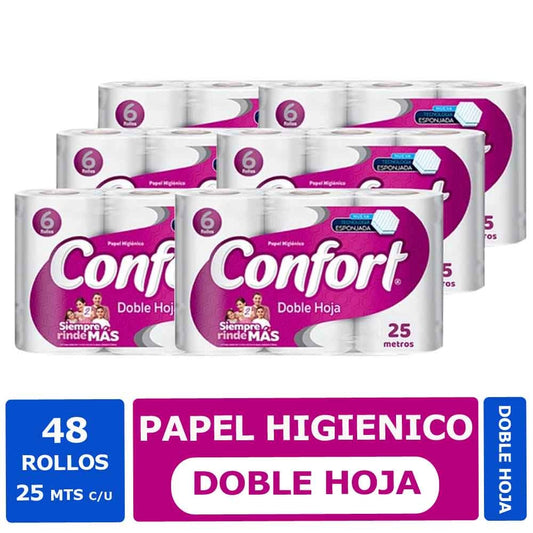Papel Higiénico Confort 48 rollos 25 mts. c/u Doble Hoja
