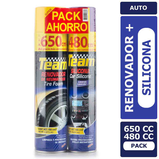 Pack Silicona 480 cc. + Renovador de Gomas 650 cc. Team Auto