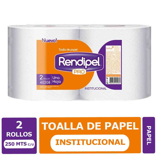 Toalla De Papel Industrial Rendipel 2 Rollos x 250 Mts c/u